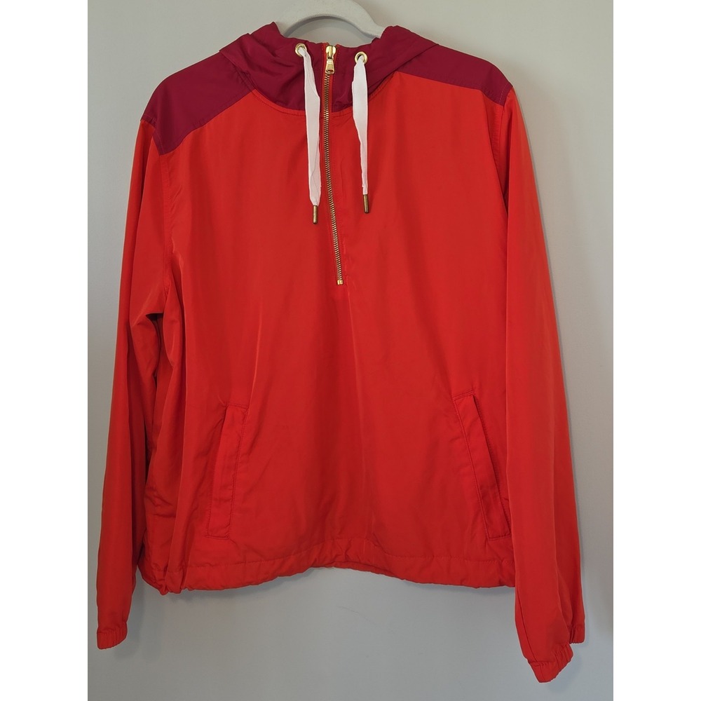 Women's Windbreaker Jacket Red Orange Hood Light Old Navy Size Large